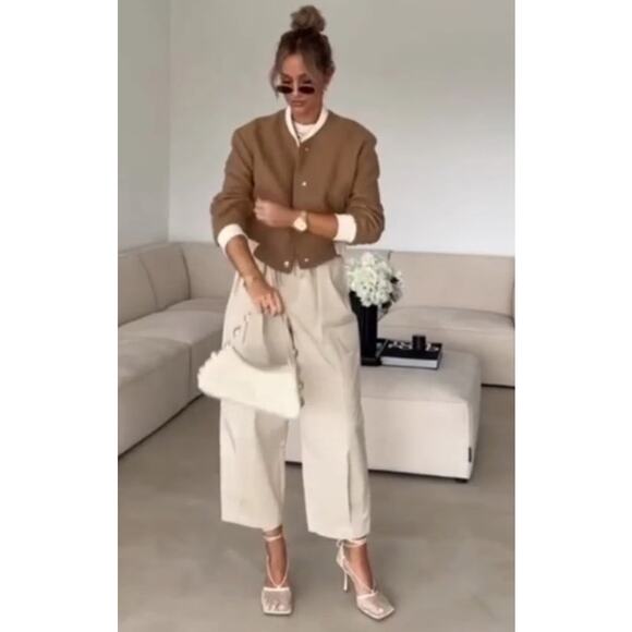 Zara Cargo Parachute High Rise Barrel Balloon Pants Cream Women's Size Large - Picture 13 of 16